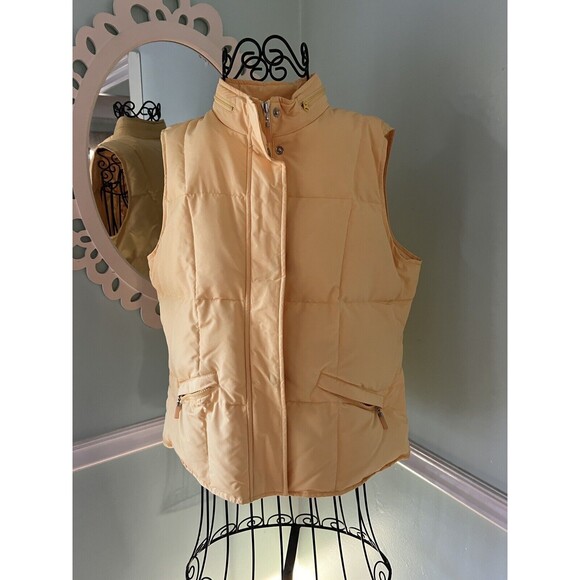 Talbots Quilted Puffer Vest Goose Down Snap Zip Womens Size M Petite Yellow - Picture 1 of 5